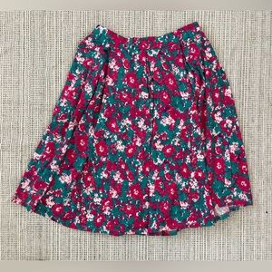 Pink Floral Skirt with Pockets M